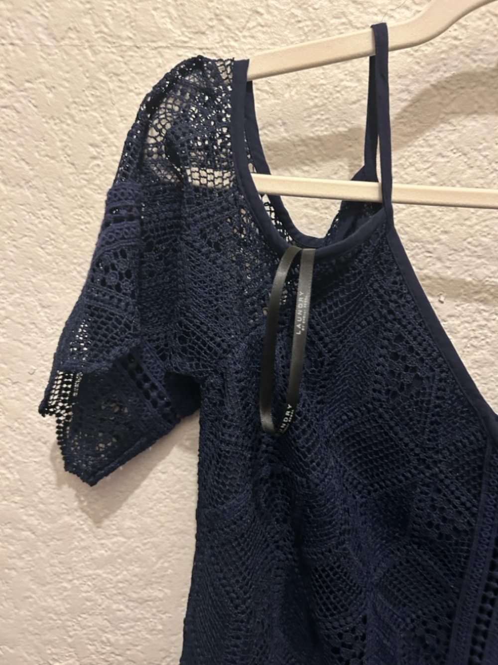 Laundry By Shelli Segal Navy Crochet Cold-Shoulder Mini Dress - Picture 4 of 13
